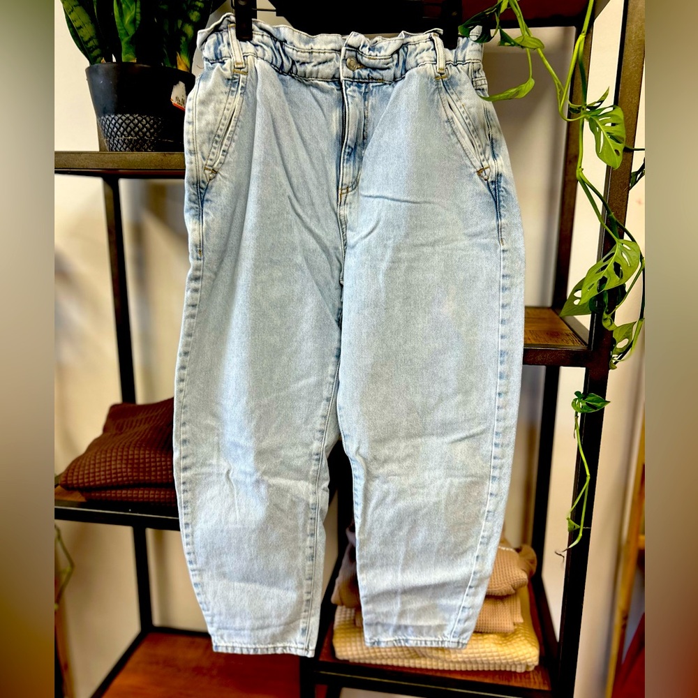 Paper bag barrel leg jeans